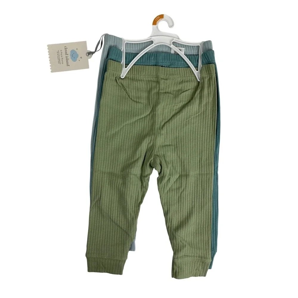 NWT Cloud Island Baby Ribbed Pants 3-Pack 12M Blue‎ Green Leggings Neutral